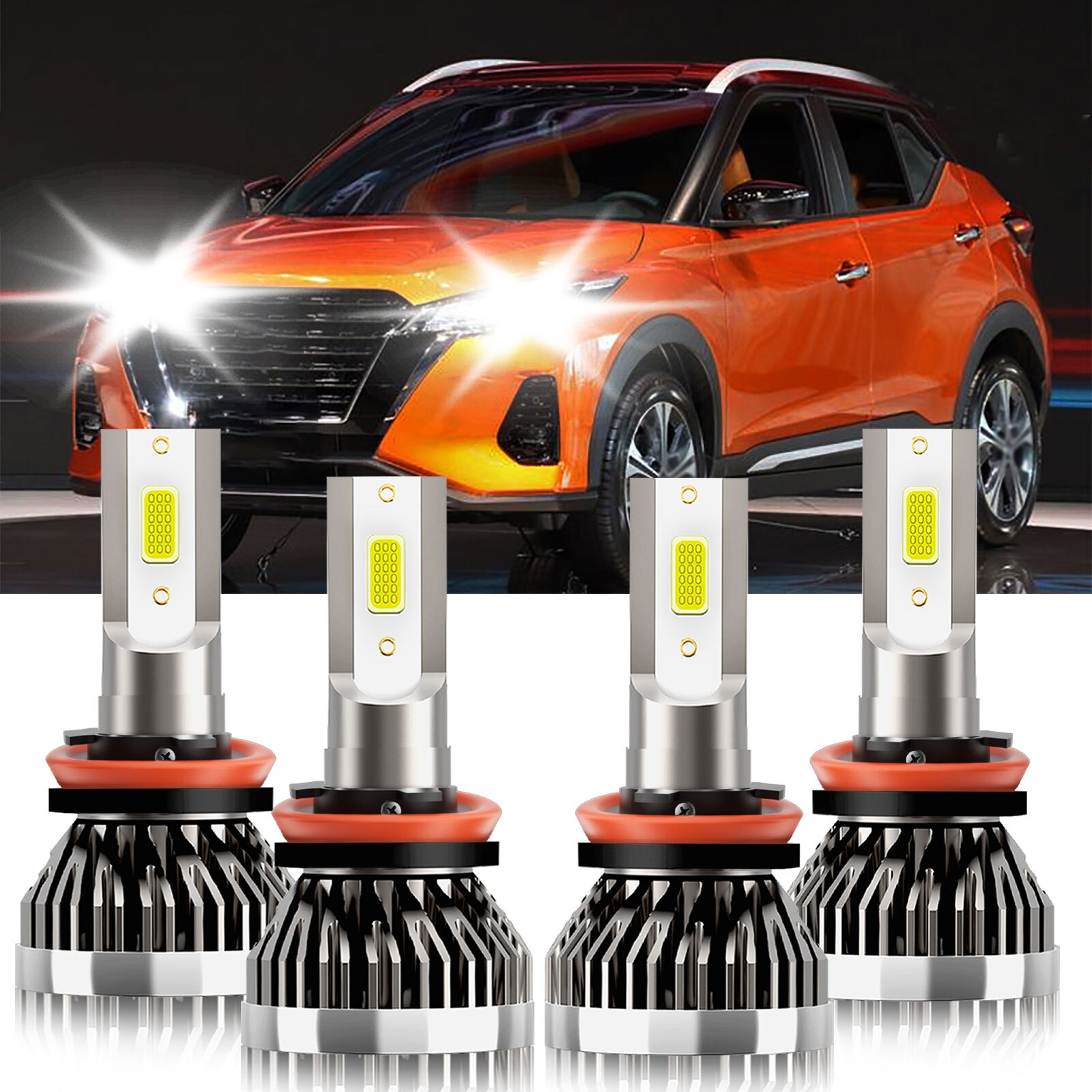 4PCS LED Headlight High Low Beam Bulb Kit Compatible with Nissan Kicks 2017-2022 Models