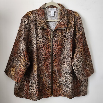 NIP/NEW Drapers & Damon's Animal Leopard Print Zippered Jacket 2X 100% Polyester