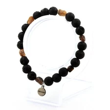 Bracelet Andalousite Of USA + Beads Lava 8 Mm. Manufactured IN France