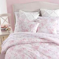 LAURA ASHLEY Delphine Mauve Pink Floral TWIN XL Cotton Comforter Set 2pc