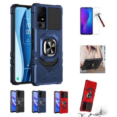 For TCL 40 XE 5G, Ring Stand Tough Hybrid Case Cover + Tempered Glass