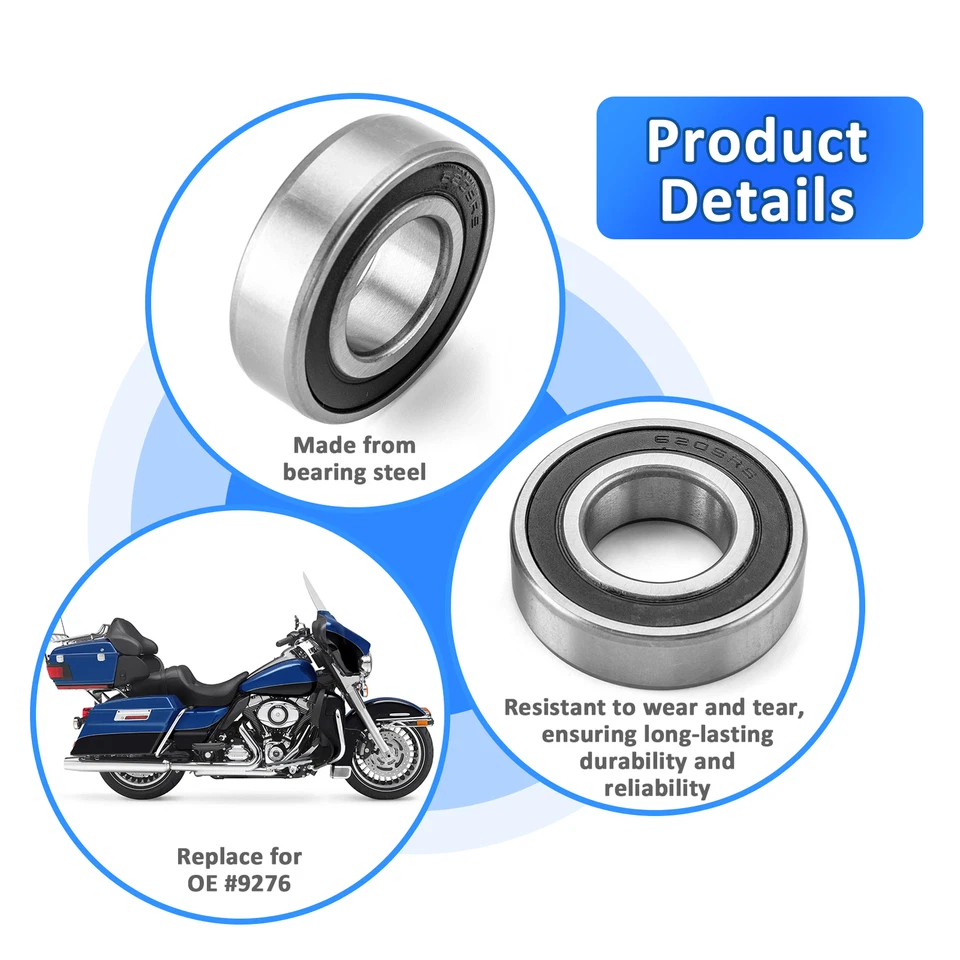 Front 1" Sealed Wheel Bearings For Harley Touring FLH FLT Without ABS 2009-2024 - Imagem 3 de 4
