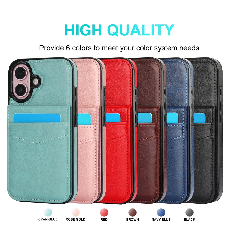 For iPhone 16 15 14 13 12 Pro Max Leather Wallet Card Stand Case Protector Cover - Image 2 of 4
