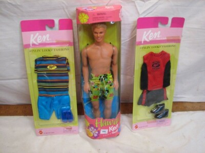 Vintage Hawaii Ken Barbie Doll with 2 Sealed Outfits Stylin Looks