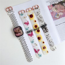 Women Floral Silicone Band Strap for Apple Watch 11 10 9 8 7 SE 41/44/42/45/46mm