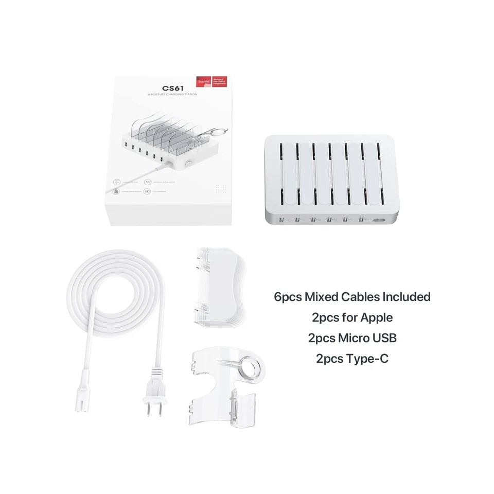 SooPii Premium 6 puertos USB estación de carga organizadora para múltiples dispositivos, 6... Foto 2 de 4
