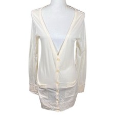 Tresics Button Up V Neck Lightweight Cotton Cardigan Pockets Long Sleeve Ivory M