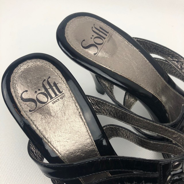 Sofft Isola Patent Leather Upper Shiny Black Slide Heeled Sandals Size 9.5 N | eBay