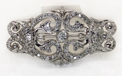 Vintage Art Deco 14k White Gold 1.19 Ct Natural Diamond Pin Brooch Pendant 44 MM