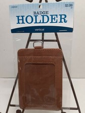 Vertical Badge Holder with Window- Brown Leather Like Material Brand New in Pack