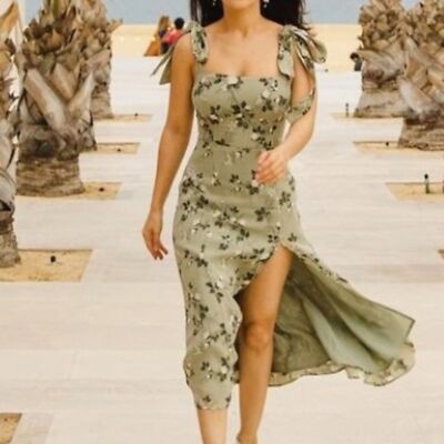 Reformation Twilight 2 Verde Midi Dress Leg Slit Green