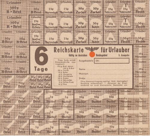 Tercer Reich, tarjeta del Reich 6 días, tarjeta del Reich para turistas o.D. - Imagen 1 de 1