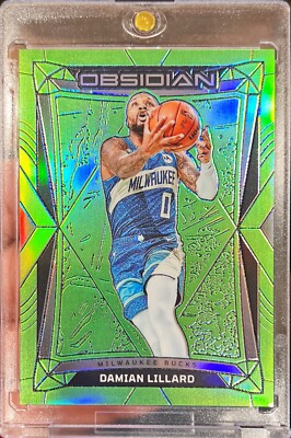 2023-24 Panini Obsidian Damian Lillard Electric Etch Green Flood /25 Card #44 SP