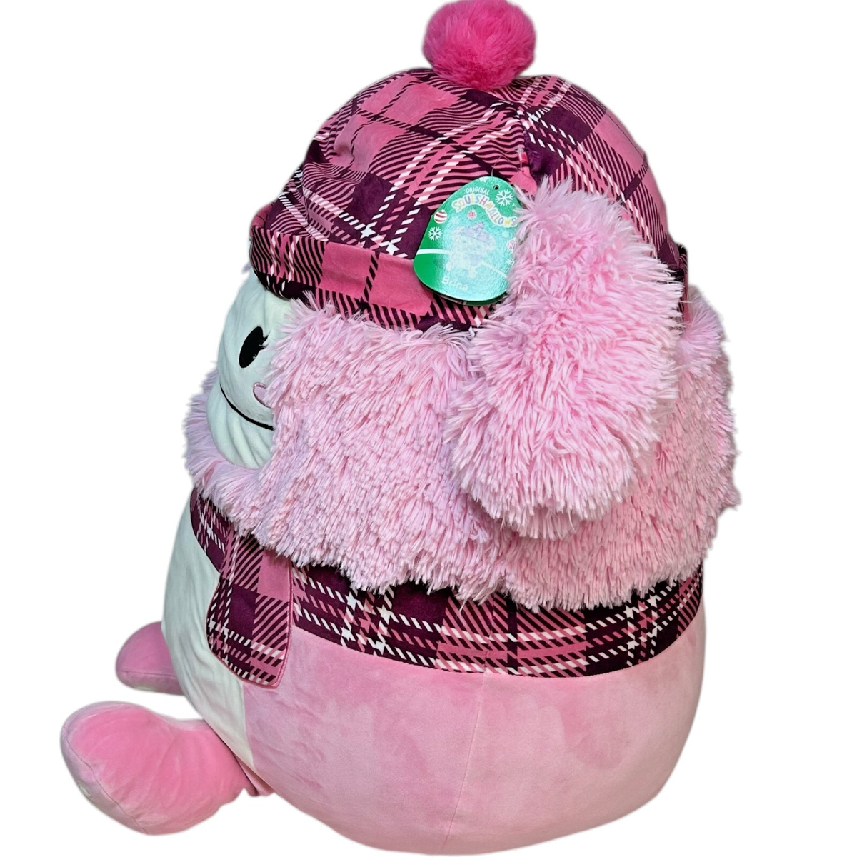 Squishmallows 24” Brina The Giant Christmas Bigfoot Pink Plaid Hat Scarf  W/tag