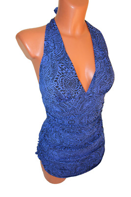 Coolibar Badeanzug S 4 36 B schwarz blau Monokini Polster Neckholder Bademode