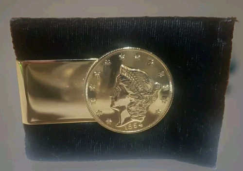 Vintage Money Clip With 1854 Liberty Head Replica Coin Made In Hong Kong