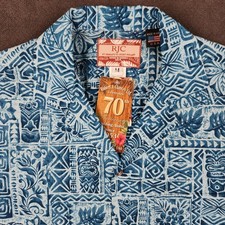 RJC Aloha Shirt Mens Medium Blue Tiki Totem Tribal Cotton Made in Hawaii USA NEW