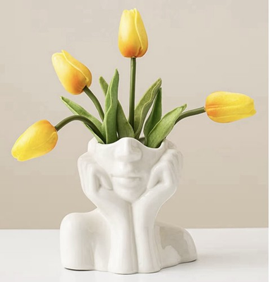 #ad #ad Ceramic Face Vase White Flower Vases Boho Unique Decorative Modern Style $8.00