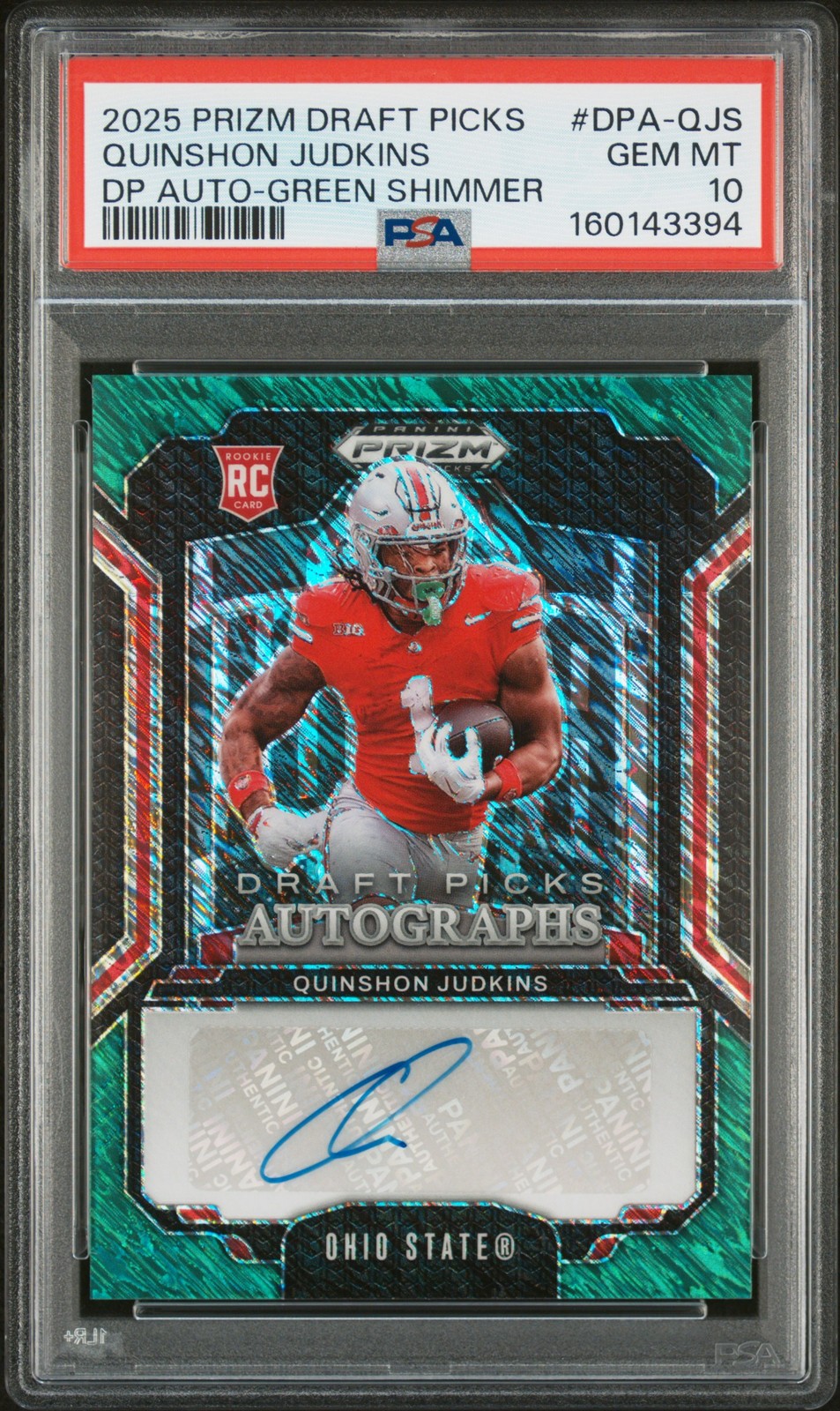 Quinshon Judkins Panini Prizm Draft Picks Draft Picks Autographs #DPAQJS Green Shimmer