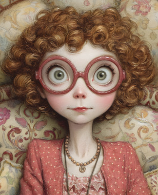 8x10 Doll with Glasses on Sitting on Couch Art Print - 745344807