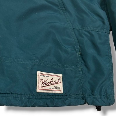 VTG Woolrich Mens L Green Nylon Anorak Windbreaker Quarter Zip