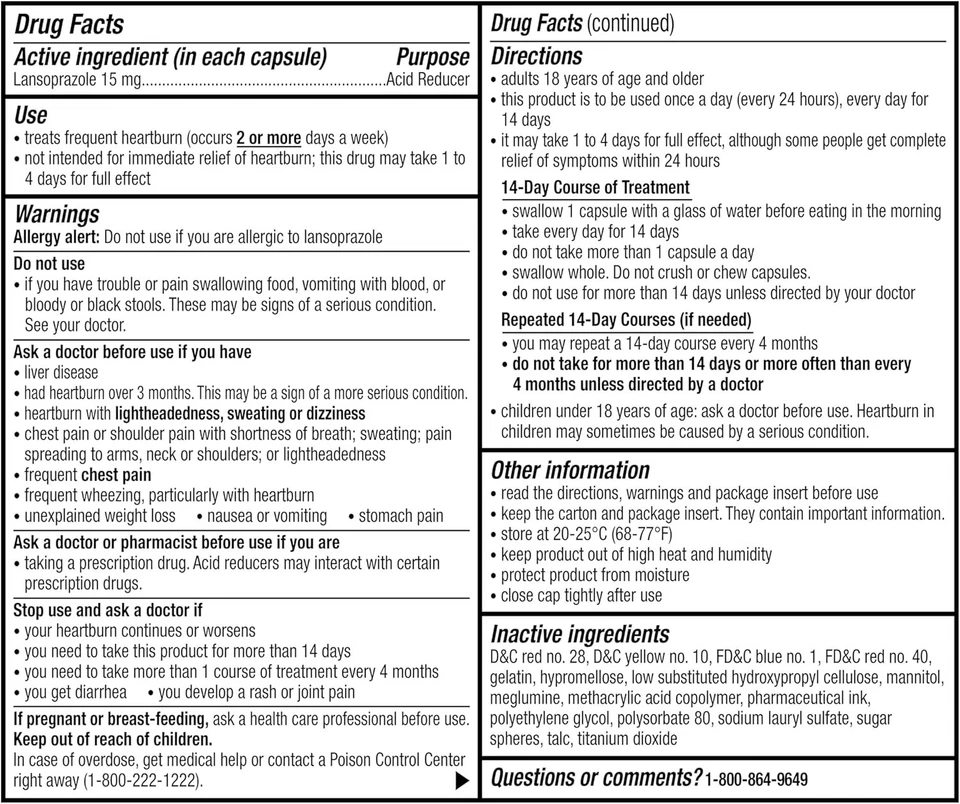 Prevacid 24HR Alivio de la acidez estomacal, reductor de ácido lansoprazol, 15 mg, 42 Ct, 01/26 Foto 2 de 4