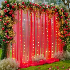 Red Tulle Backdrop Curtain String Lights Sheer Photo Background 1010 Ft