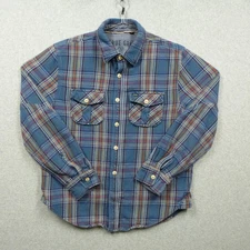True Grit Shirt Mens Medium Blue Plaid Flannel Lined Button Front Cotton