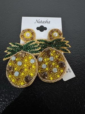 Natasha Jeweled Pineapple Earrings Beaded Dangle Felt Back Post Push Back