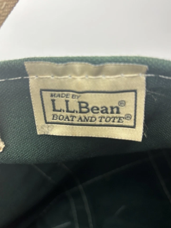"Bote y bolso de mano LL Bean vintage raro verde rojo lona 17"" con asas 12"" x 6""" Foto 3 de 4