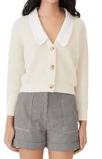 MAJE Millo Cropped Wool-Blend Cardigan, ecru Sz 1/Sm $345 B44