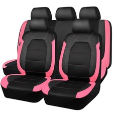 Leather Seat Covers, Breathable Universal Car Seat Cover Full Set for Cute Wo...