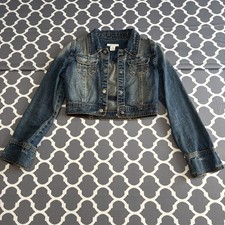Charlotte Russe Refuge Women s Jean Jacket Cropped Denim Collared Biker Small