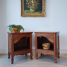 Gorgeous Pair of Vintage French Fruitwood Bedside Tables - Art Nouveau Influence