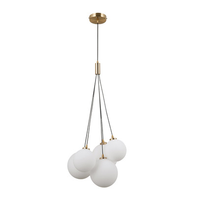 Italux Hängelampe Messing Glas Weiß Kugeln 5xG9 PERLOS mit 98cm Höhe