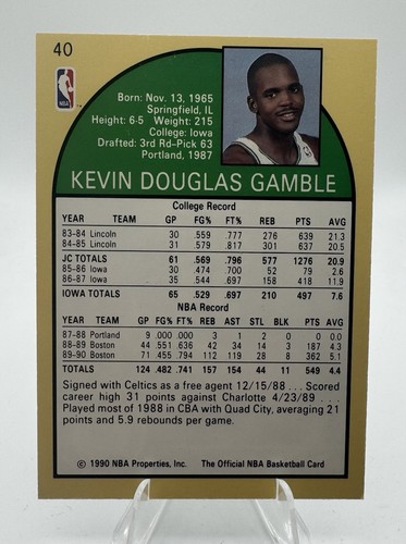 NBA Hoops Kevin Gamble 1990 Boston Celtics #40 - Imagen 2 de 2