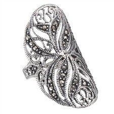Sterling Silver Oval Filigree Ring with Marcasite