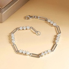 3Ct Round Lab Created Diamond Women's Paperclip Bracelet 14K White Gold Plated