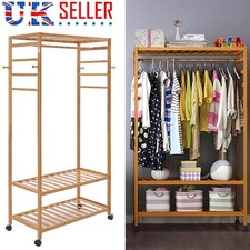 Heavy Duty Wooden Clothes Rail Rack Garment Hanging Stand Corner Open Wardrobe B