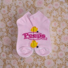 ONE PAIR Pink PEEPS YELLOW CHICKEN ANKLE SOCKS Unisex 9-11 Shoe Size 4-10 Easter