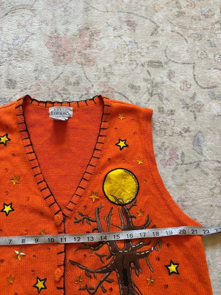 Chaleco Suéter Vintage Halloween Ediciones Básicas Mujer’s XL Negro Gato Calabaza Usado en Excelente Condición Foto 2 de 3