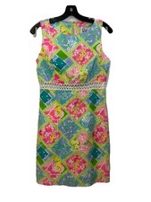 Vintage Lilly Pulitzer Sz 4 Pink Blue Shift Dress White Label Sleeveless Hippo