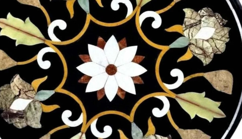 15'' antique round black Marble coffee Center Table Top Inlay living decor X-mas - Image 2 of 4