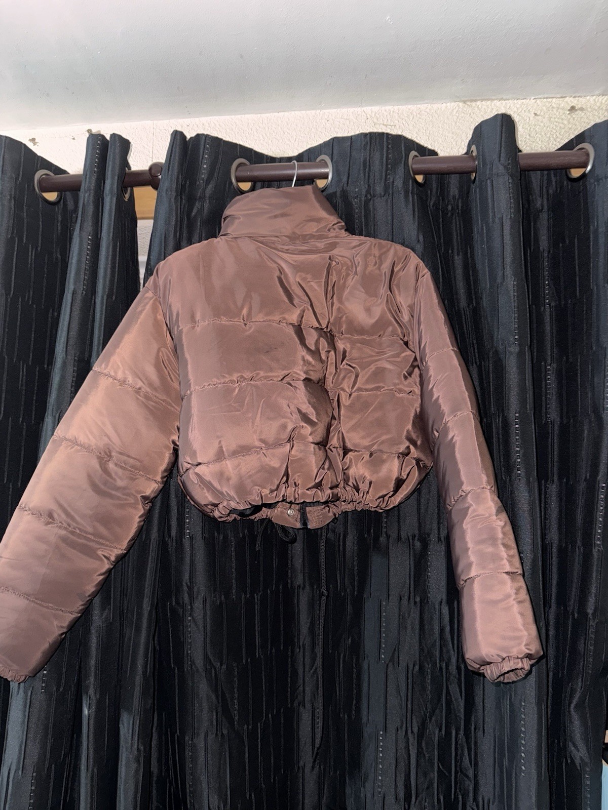 Crop puff plain brown jacket women size small