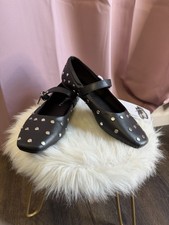 Serra Women’s Black Studded Mary Jane Flats Patent Leather Buckle US 8