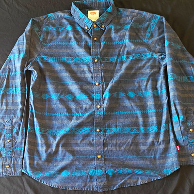 Levi's Men's L Blue Geometric Button-Up Shirt Button-Down Collar Long Sleeve