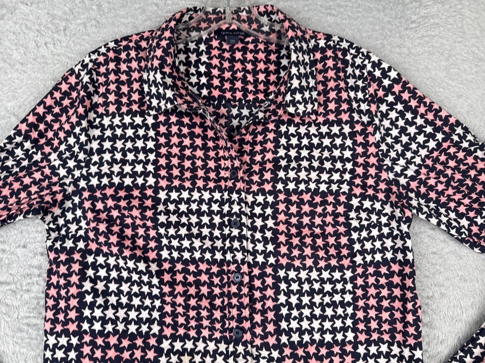 Camisa Tommy Hilfiger Mujer Grande Rosa Blanco Azul Estrella AOP Abotonada Manga Larga Foto 4 de 4