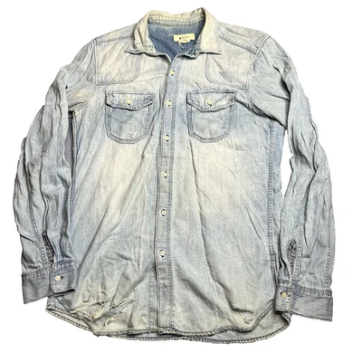 H&M LOGG & Shirt Denim Button Up Long Sleeve Shirt Size S Men’s Distressed West - Image 1 of 4