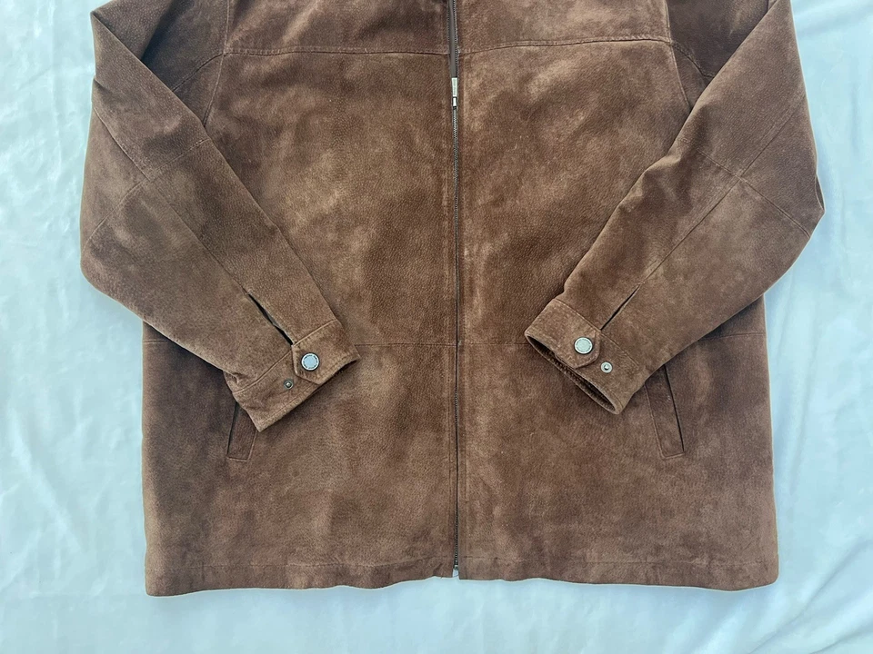Boston Harbour Jacket Mens 2XL Brown Genuine Leather Suede Zip Up Coat XXL - Image 3 of 4