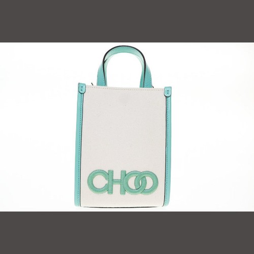 Jimmy Choo Canvas Mini Tote Bag 2 way Mint Color White 【Brand Used Used ea1f6a32